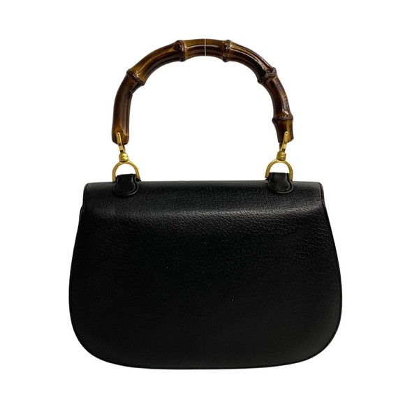 GUCCI Old Gucci Bamboo Turnlock Leather Handbag Black 33909 - Picture 4 of 8